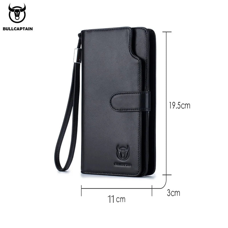 BULLCAPTAIN Men's Genuine Leather Wallet RFID Function Can Place 6.5-inch Mobile Handbag High Quality Multi Card Long Wallet