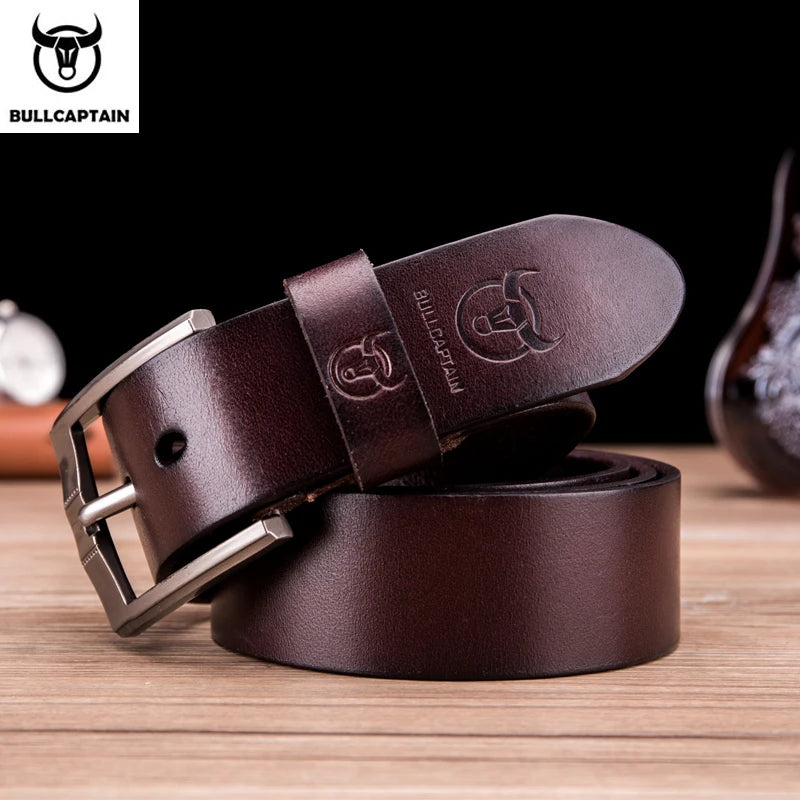BULLCAPTAIN Tree Cream Luxury Sling New Fashion Classic Retro Pin Buckle Men's Belt High Quality Smooth Raw Men's Belts