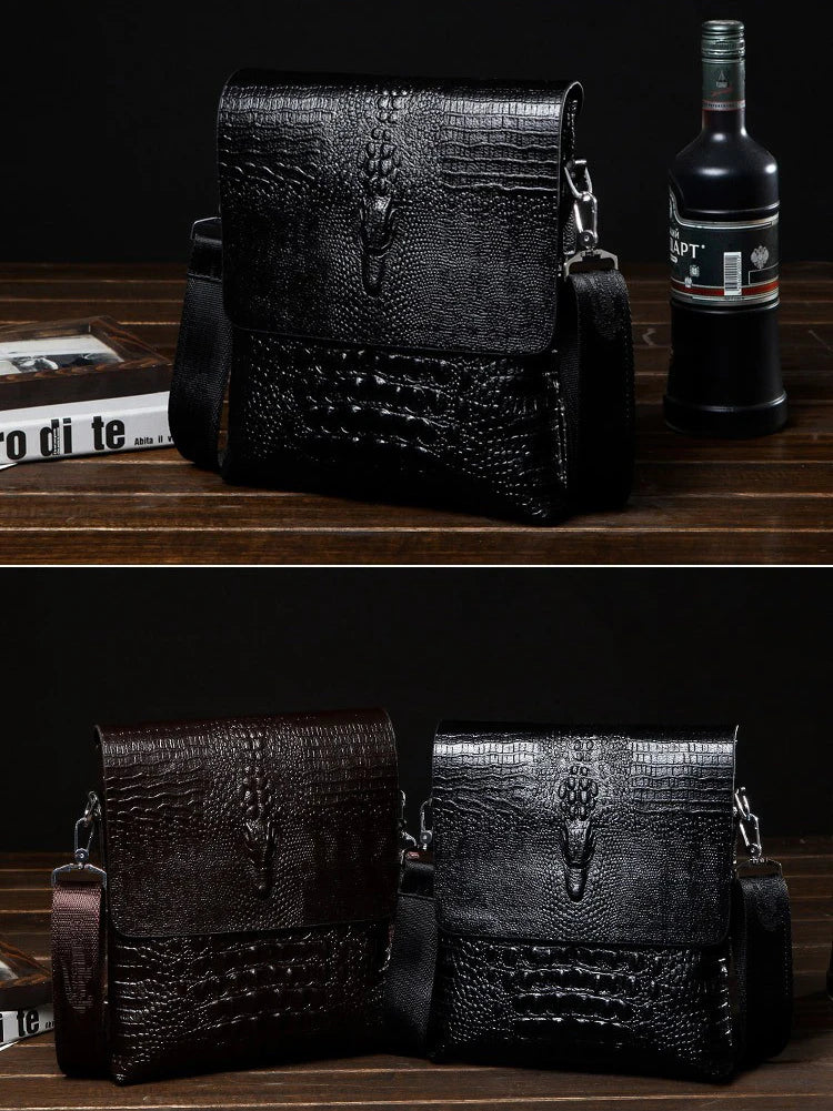 Luxury Messenger Bag Men Leather Business Alligator Shoulder Bag, Crossbody Bag