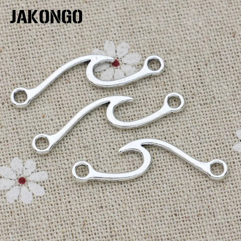 30Pcs Antique Silver Plated Wave Connector for Jewelry Making Bracelet Accessories DIY 33x8mm