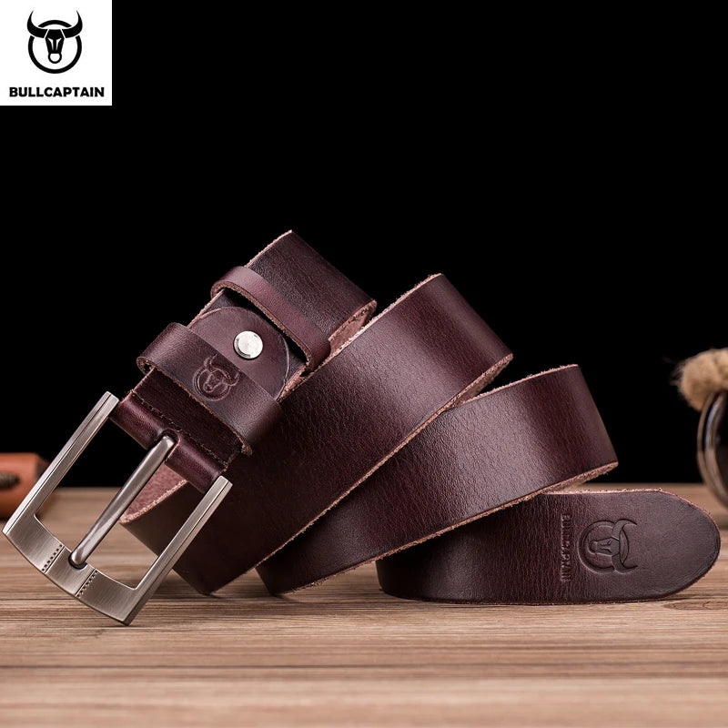 BULLCAPTAIN Tree Cream Luxury Sling New Fashion Classic Retro Pin Buckle Men's Belt High Quality Smooth Raw Men's Belts
