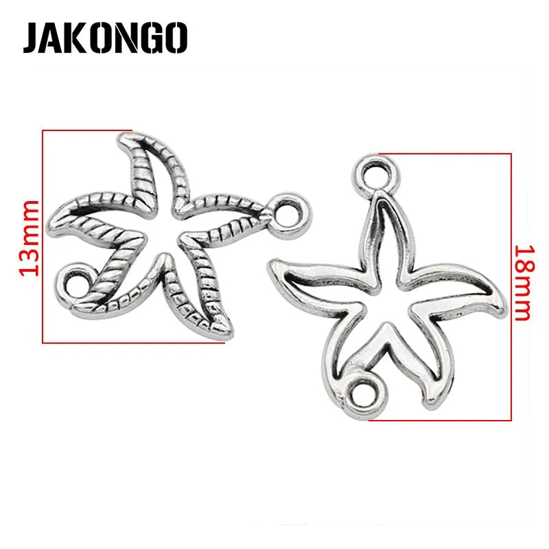 JAKONGO Antique Silver Plated Hollow Starfish Connectors for Making Bracelet Handmade DIY Jewelry Accessories 18*13mm 20pcs/lot