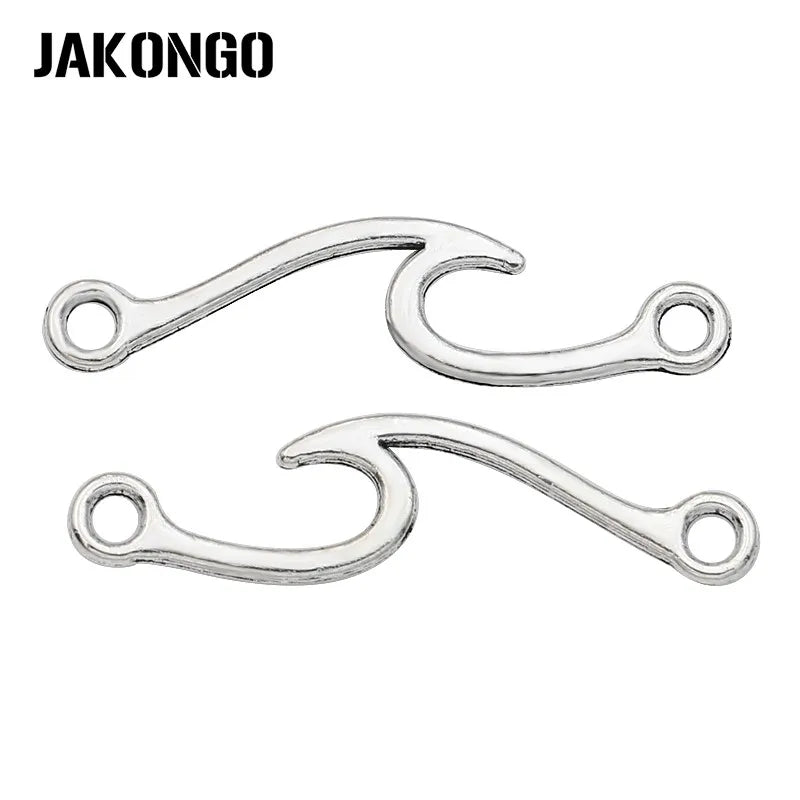30Pcs Antique Silver Plated Wave Connector for Jewelry Making Bracelet Accessories DIY 33x8mm