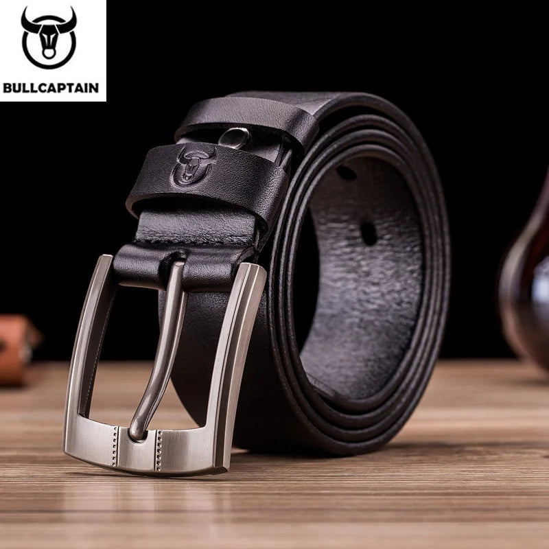BULLCAPTAIN Tree Cream Luxury Sling New Fashion Classic Retro Pin Buckle Men's Belt High Quality Smooth Raw Men's Belts