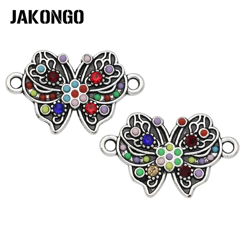 5Pcs Antique Silver Plated Crystal Butterfly Connector for Jewelry Making Bracelet DIY Accessories Handmade Craft 25x15mm
