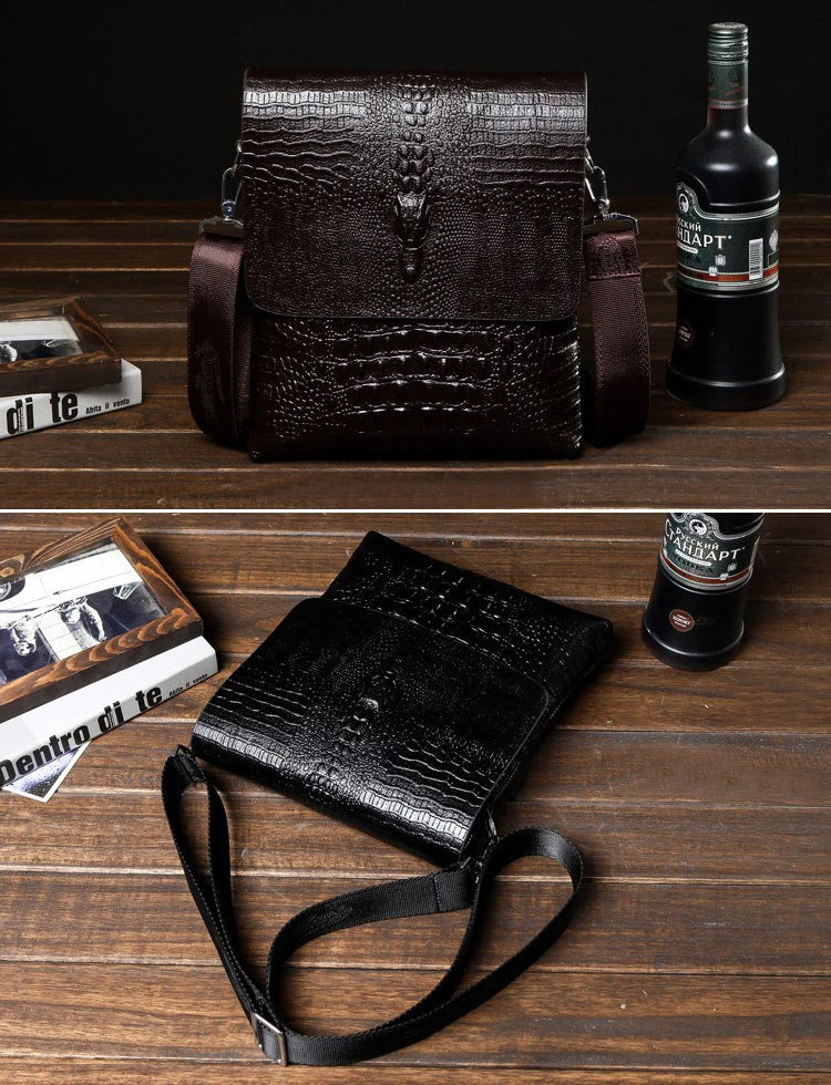 Luxury Messenger Bag Men Leather Business Alligator Shoulder Bag, Crossbody Bag