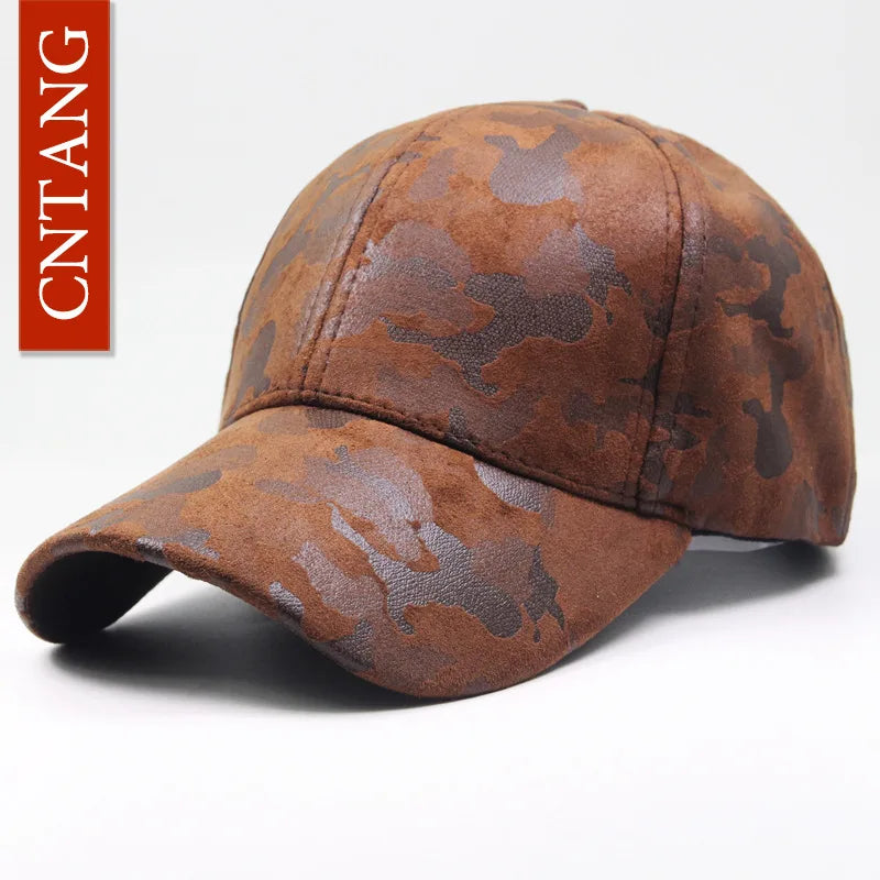 CNTANG Leather Suede PU Camouflage Baseball Cap Men Fashion Spring Hat Snapback Hip Hop Unisex Caps Adjustable Brand Casual Hats