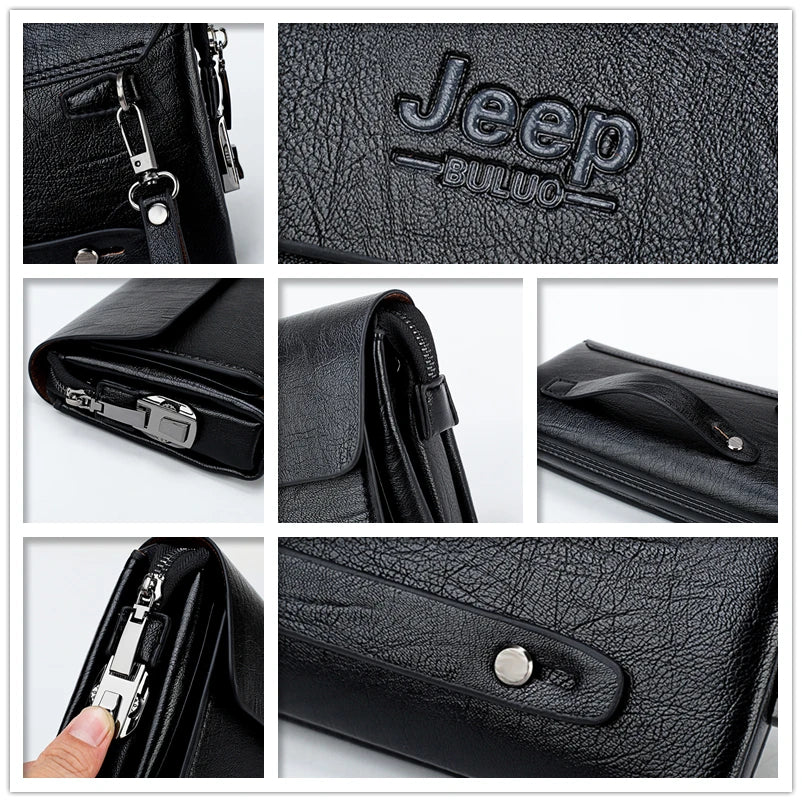 JEEP BULUO Famous Brand Men's Handbags Luxury Bags Phone and Pen Leather Wallets