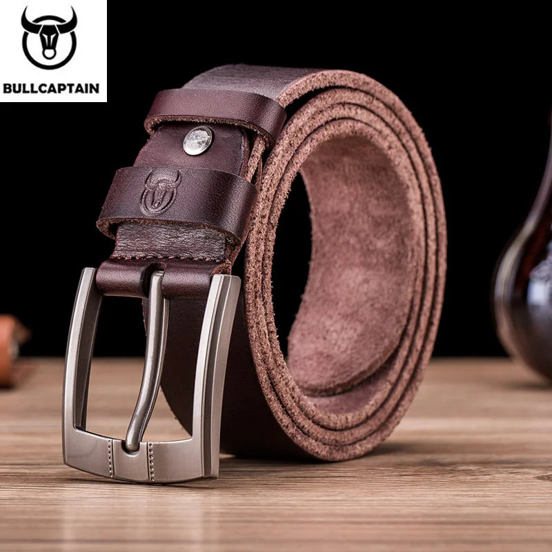 BULLCAPTAIN Tree Cream Luxury Sling New Fashion Classic Retro Pin Buckle Men's Belt High Quality Smooth Raw Men's Belts