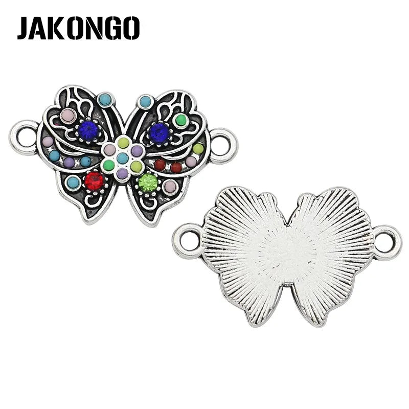 5Pcs Antique Silver Plated Crystal Butterfly Connector for Jewelry Making Bracelet DIY Accessories Handmade Craft 25x15mm