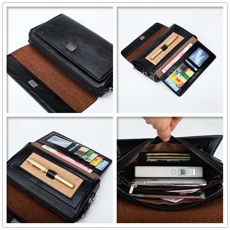 JEEP BULUO Famous Brand Men's Handbags Luxury Bags Phone and Pen Leather Wallets
