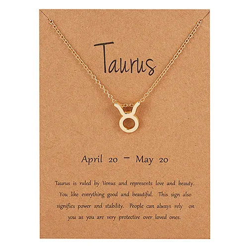 Female Elegant Star Zodiac Sign 12 Constellation Necklaces Pendant Gold Color Chain Choker Necklaces for Women Jewelry Cardboard