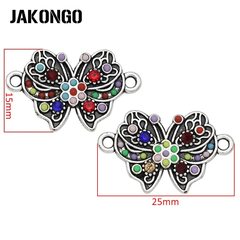 5Pcs Antique Silver Plated Crystal Butterfly Connector for Jewelry Making Bracelet DIY Accessories Handmade Craft 25x15mm