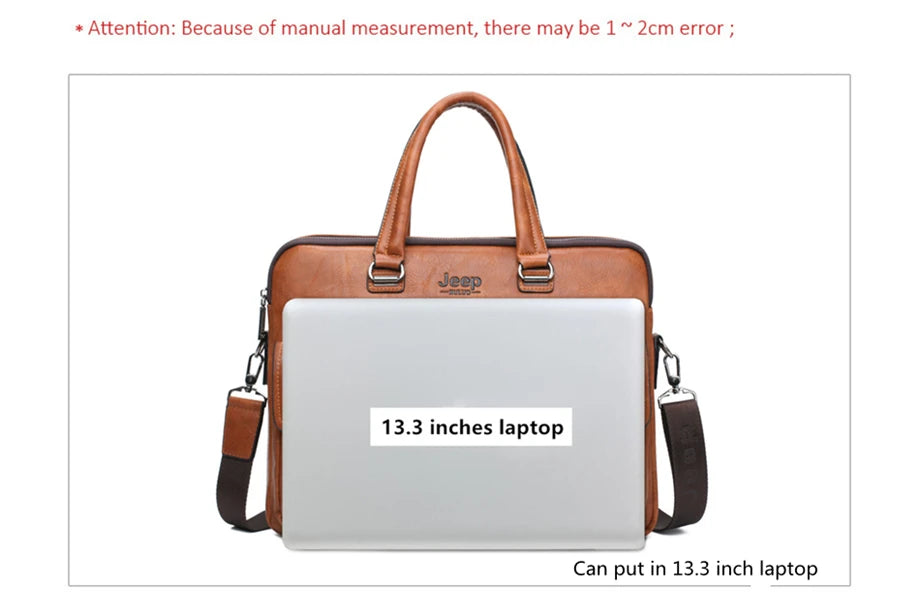 JEEP BULUO Brand Men Business Briefcase Leather Bag 2pcs/set Split for PC 13.3"
