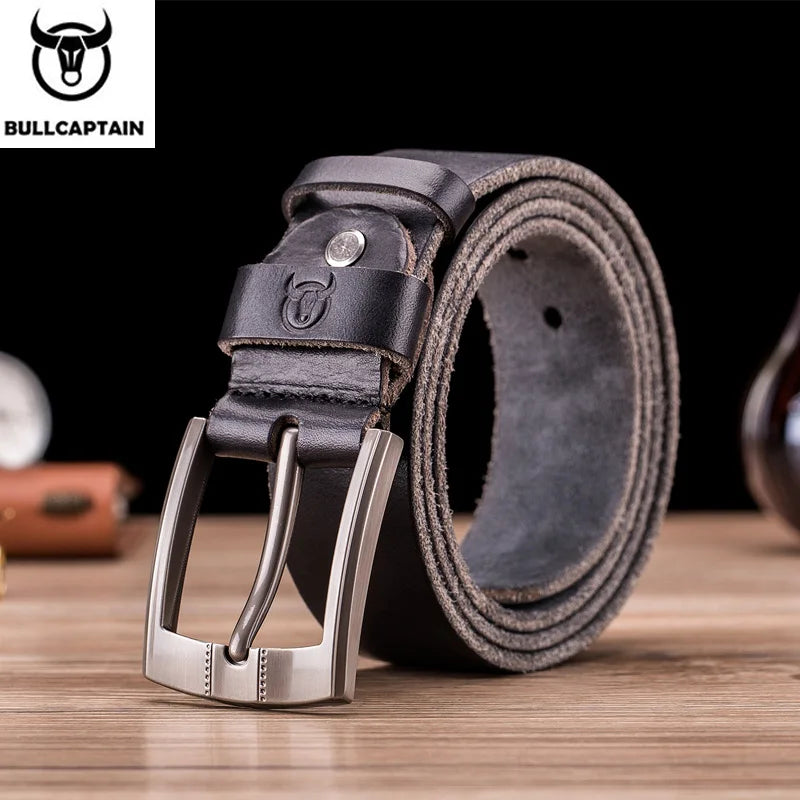 BULLCAPTAIN Tree Cream Luxury Sling New Fashion Classic Retro Pin Buckle Men's Belt High Quality Smooth Raw Men's Belts