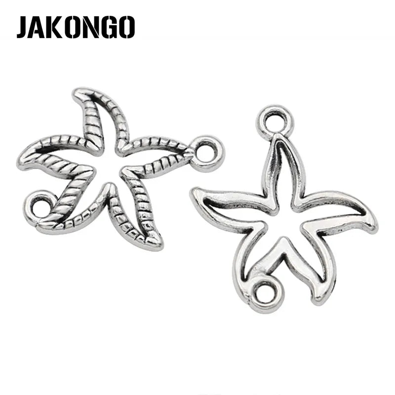 JAKONGO Antique Silver Plated Hollow Starfish Connectors for Making Bracelet Handmade DIY Jewelry Accessories 18*13mm 20pcs/lot