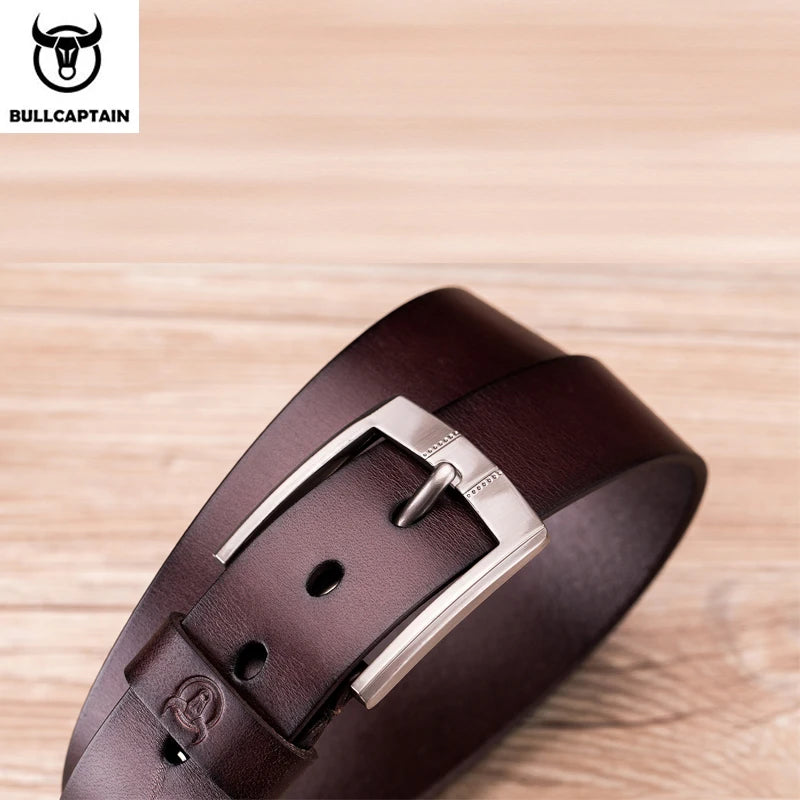 BULLCAPTAIN Tree Cream Luxury Sling New Fashion Classic Retro Pin Buckle Men's Belt High Quality Smooth Raw Men's Belts