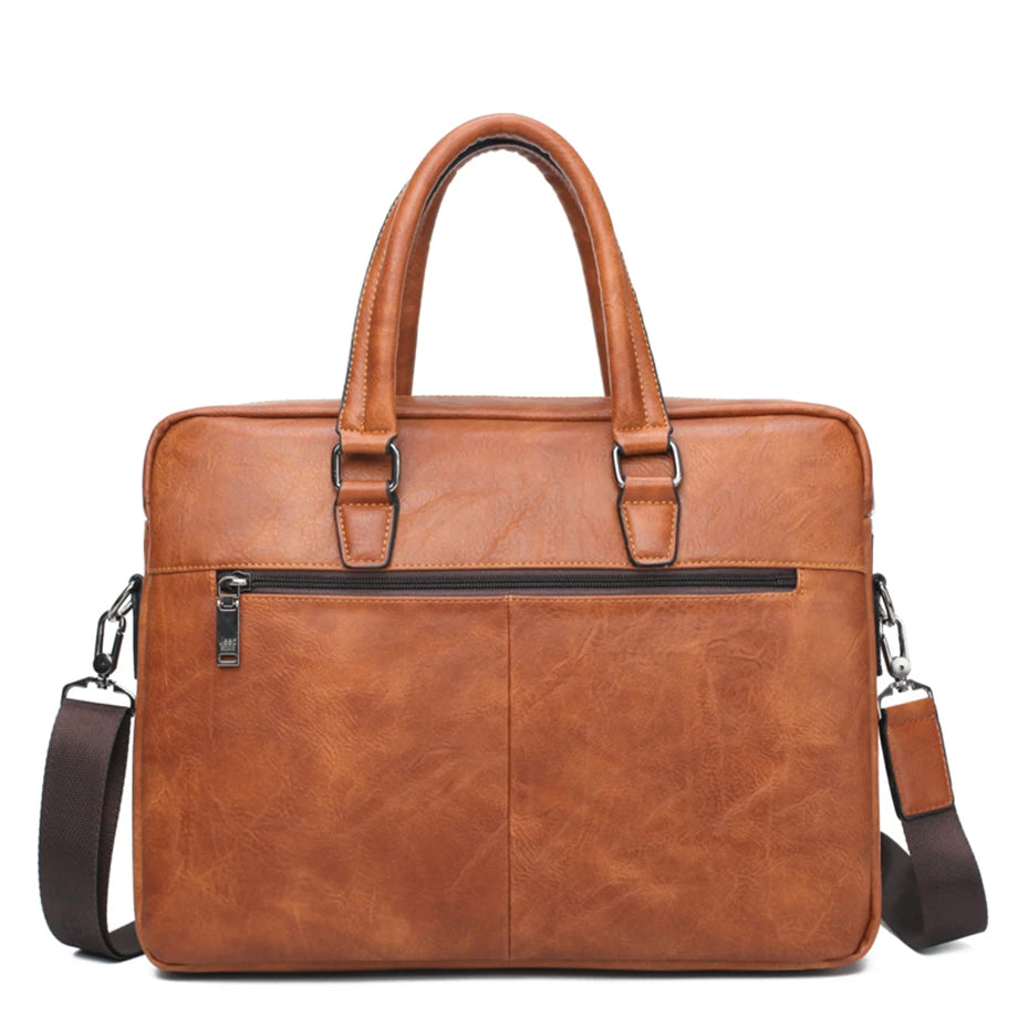 JEEP BULUO Brand Men Business Briefcase Leather Bag 2pcs/set Split for PC 13.3"