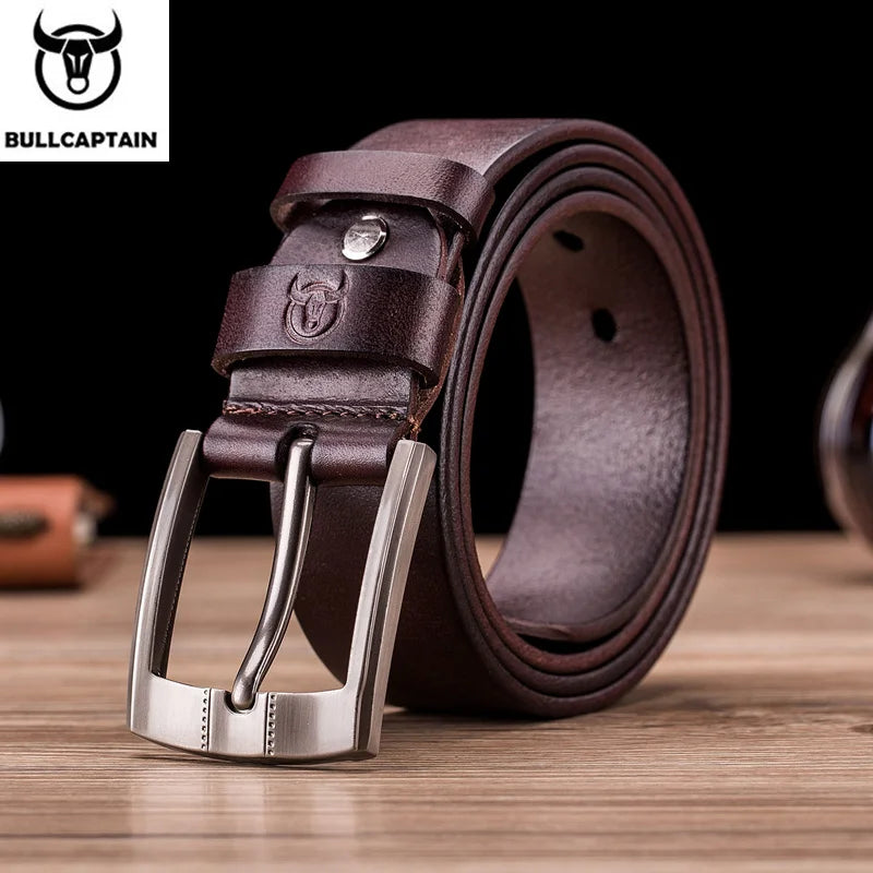 BULLCAPTAIN Tree Cream Luxury Sling New Fashion Classic Retro Pin Buckle Men's Belt High Quality Smooth Raw Men's Belts