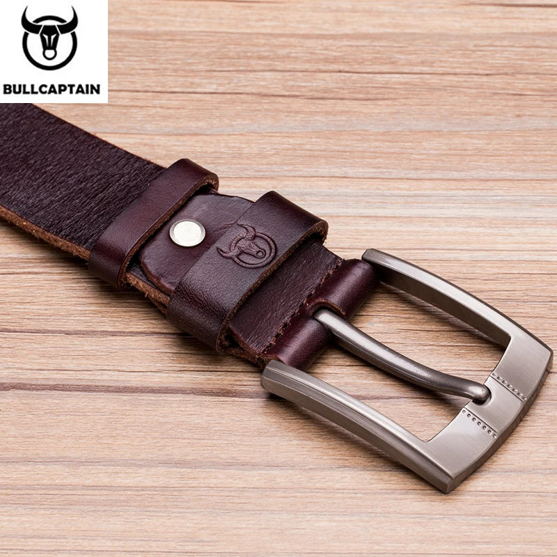 BULLCAPTAIN Tree Cream Luxury Sling New Fashion Classic Retro Pin Buckle Men's Belt High Quality Smooth Raw Men's Belts