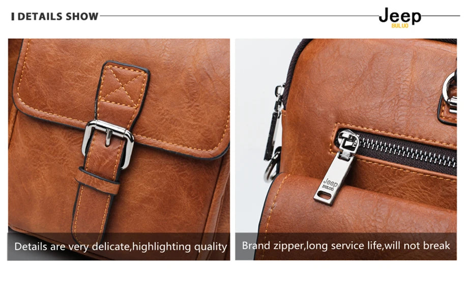 JEEP BULUO Brand Men Business Briefcase Leather Bag 2pcs/set Split for PC 13.3"