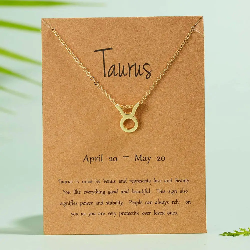 Female Elegant Star Zodiac Sign 12 Constellation Necklaces Pendant Gold Color Chain Choker Necklaces for Women Jewelry Cardboard
