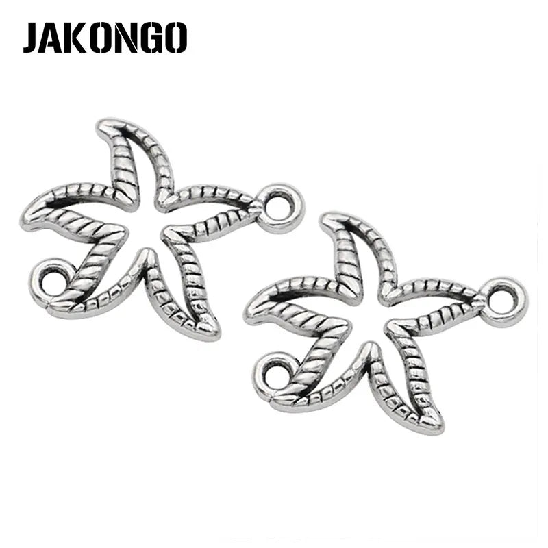 JAKONGO Antique Silver Plated Hollow Starfish Connectors for Making Bracelet Handmade DIY Jewelry Accessories 18*13mm 20pcs/lot