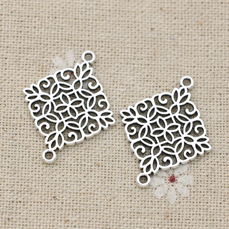 10Pcs Gold Plated Square Flower Charm Connectors for Making Bracelet DIY Jewelry Accessories 28x22mm