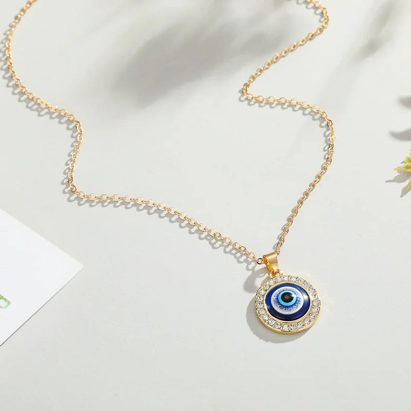 Vintage Turkish Evil Eye Pendant Necklace for Women Fashion Clavicle Chain Statement Necklace Boho Party Jewelry Femme Collares