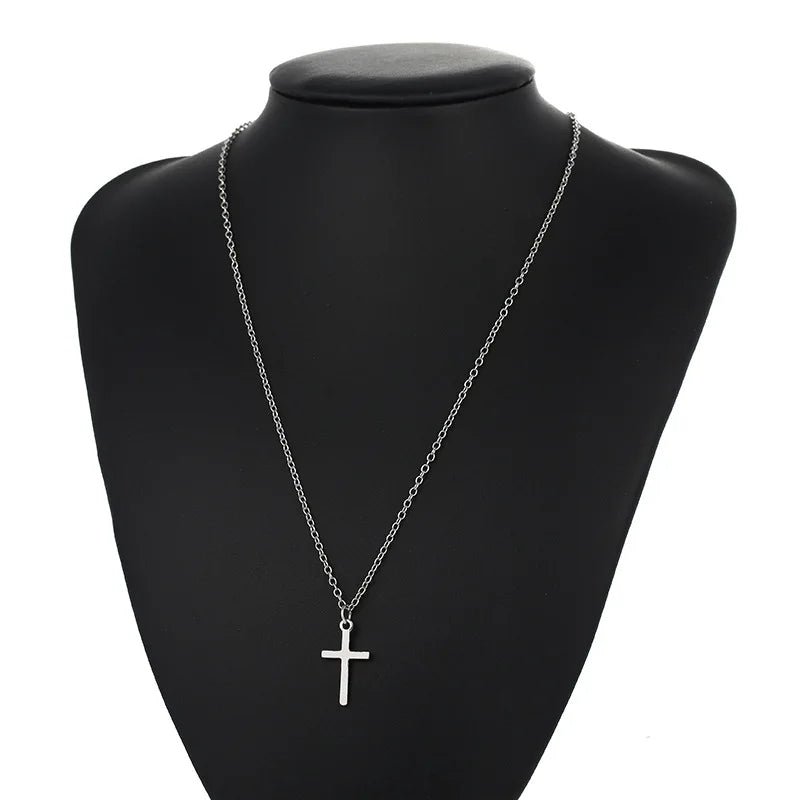 Fashion Christian Jesus Cross Necklaces Silver Color Long Chain Simple Cross Pendants For Women Men Jewelry Gifts Dropshipping