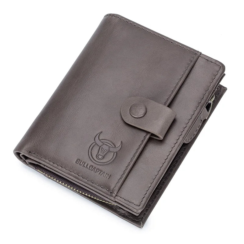 BULLCAPTAIN RFID Men's Wallet Leather Men's Coin Purse Zipper Wallet Card Coin Wallet Holder Credit Card Bag