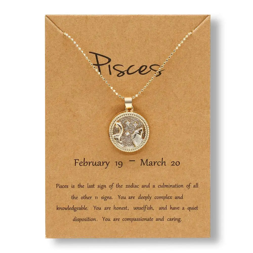 Fashion Star Zodiac Sign 12 Constellation Necklace Pendant Aries Leo Chain Choker Necklaces for Women Birthday Jewelry Gifts