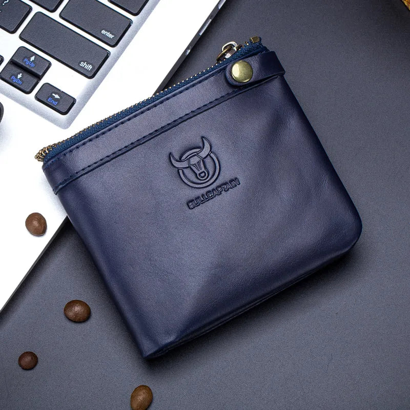 BULLCAPTAIN Leather Wallet Men's Zipper Wallet Men's Wallet Purse RFID Mini Wallet And Smart Design Zipper Buckle Wallet