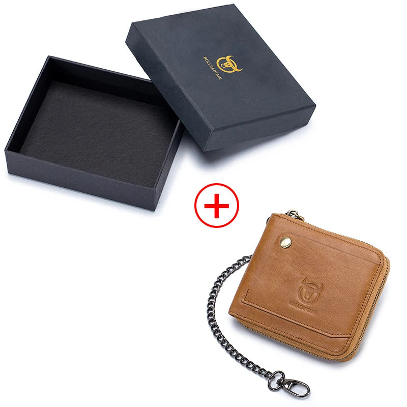 Bullcaptain Cowhide Genuine Leather Men Wallet Coin Purse Small Mini Card Holder Vintage PORTFOLIO Portomonee Male Walet Pocket