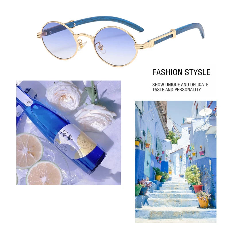 CATERSIDE 2022 Luxury Brand Designer Glasses Man Retro Classic Round Oval Sunglasses Men Fashion Popular Travel Wooden Shades
