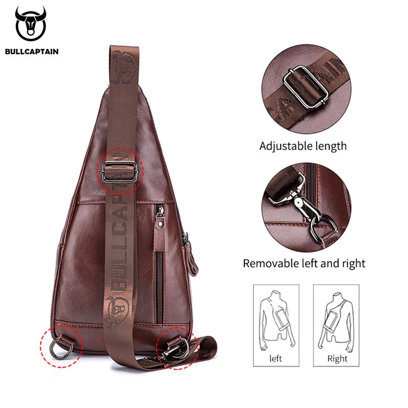 BULLCAPTAIN Men's Genuine Leather Chest Pack Chest Bag Men Multifunctional Headphone Jack Bages Casual Messenger Bags Men Bag's