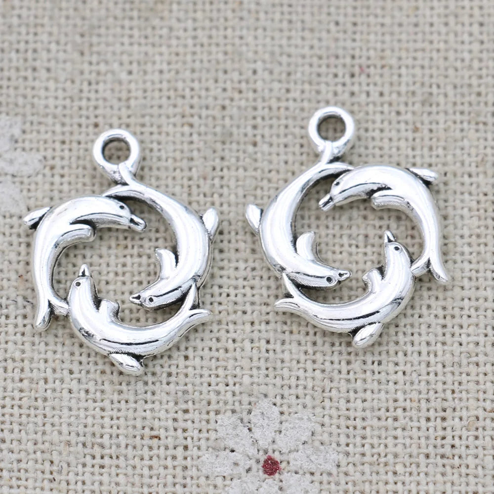 10pcs Tibetan Silver Plated Dolphin Charms Pendants for Bracelet Necklace Jewelry Making DIY Handmade 17x21mm