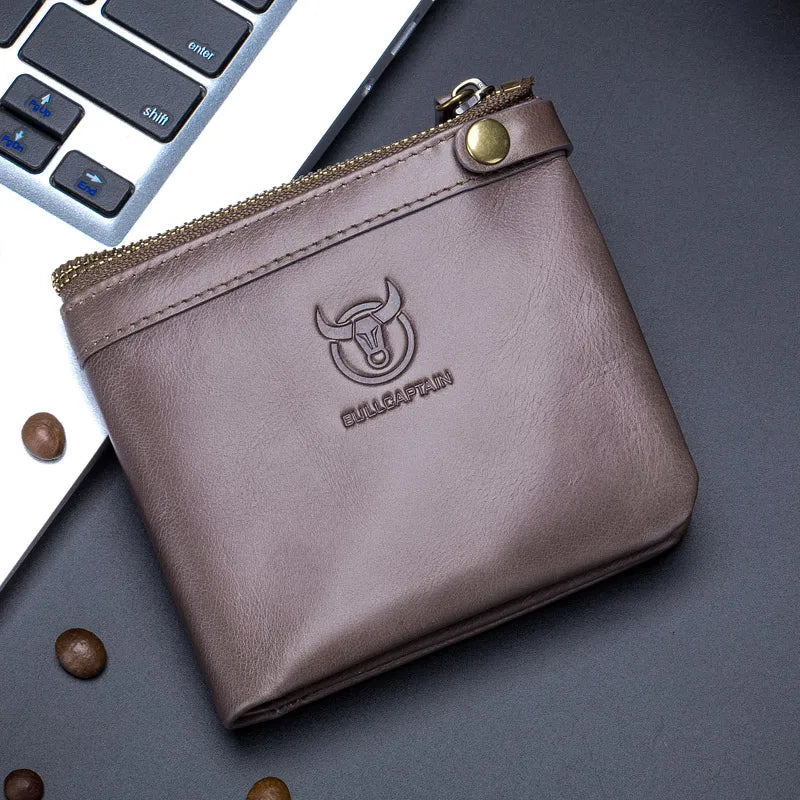 BULLCAPTAIN Leather Wallet Men's Zipper Wallet Men's Wallet Purse RFID Mini Wallet And Smart Design Zipper Buckle Wallet