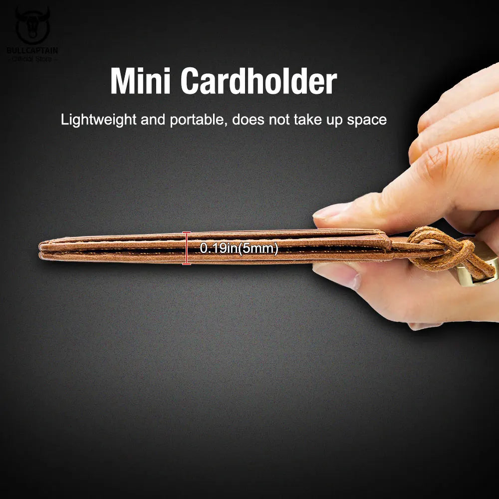 BULLCAPTAIN  Genuine Leather Business Credit Card Holder mini RFID Card protection Unisex ID Holders CARDS WALLET WITH WRIST