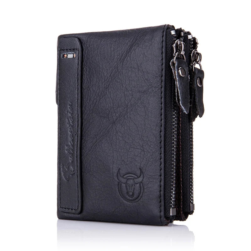 BULLCAPTAIN Vintage Men's Leather Wallet RFID Function Card Zipper Zero Wallet Multifunctional High Quality Leather Wallet QB06
