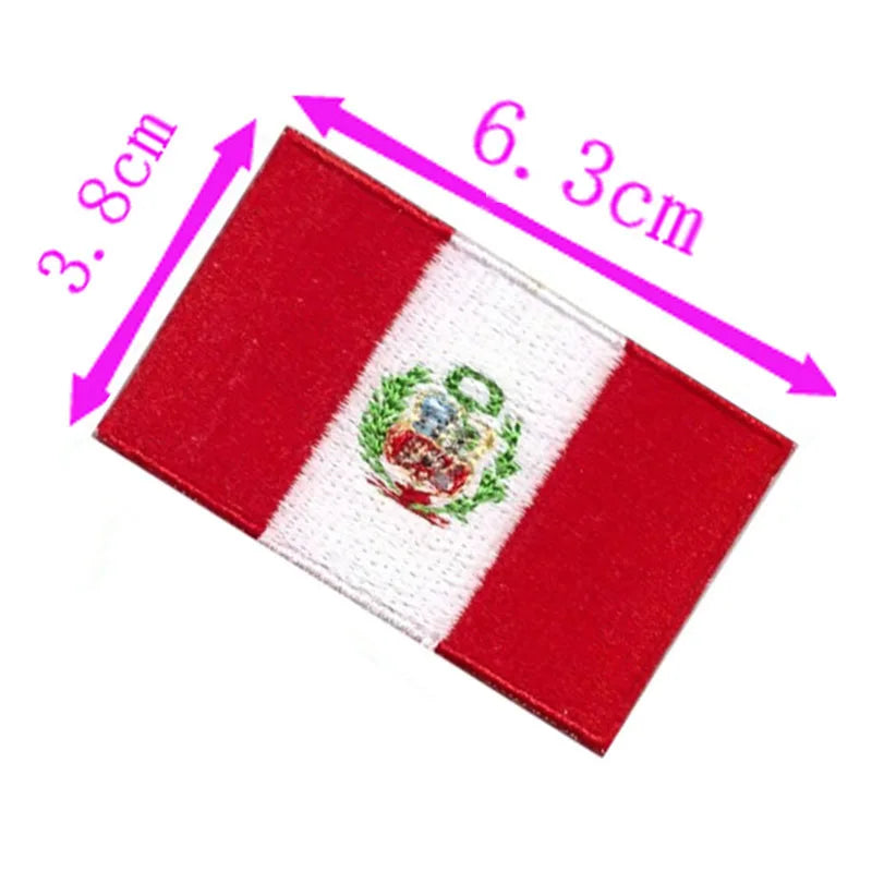 Peru Flag Embroidery Patch 6.3cm Wide Iron On Sew On Backing