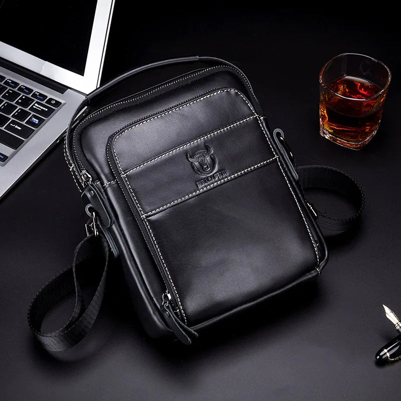 BULLCAPTAIN 2025Brand Leather Retro Zipper Messenger Bag Men's Shoulder Bag Fashion Handsome Handbag Casual Men's Messenger Bag