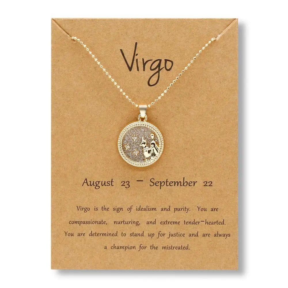 Fashion Star Zodiac Sign 12 Constellation Necklace Pendant Aries Leo Chain Choker Necklaces for Women Birthday Jewelry Gifts