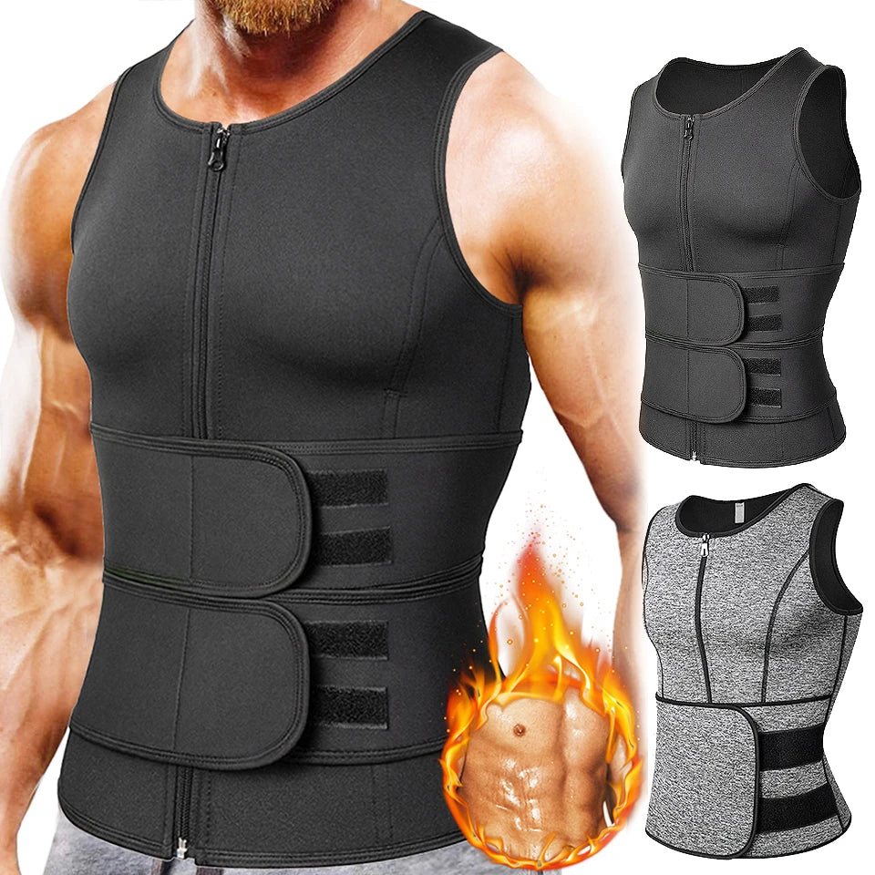 1PC Black 2 Straps Men Waist Sauna Vest Body Shaper Compression Tank Fat Burn