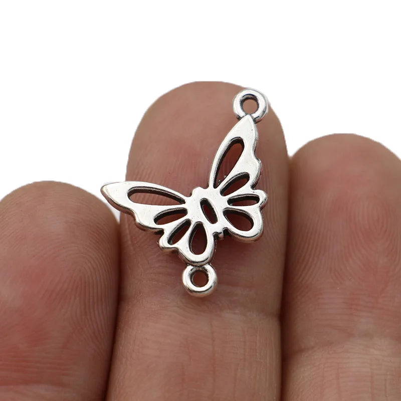 JAKONGO Antique Silver Plated Butterfly Connectors for Jewelry Making Bracelet Jewelry Findings Accessories 23x18mm 10pcs