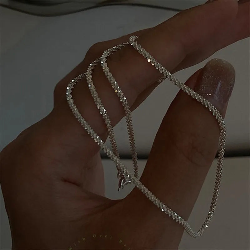 2024 Trend Sparkling Silver Color Choker Necklace for Women Elegant Clavicle Chain Necklace Party Wedding Collar Jewelry Gifts