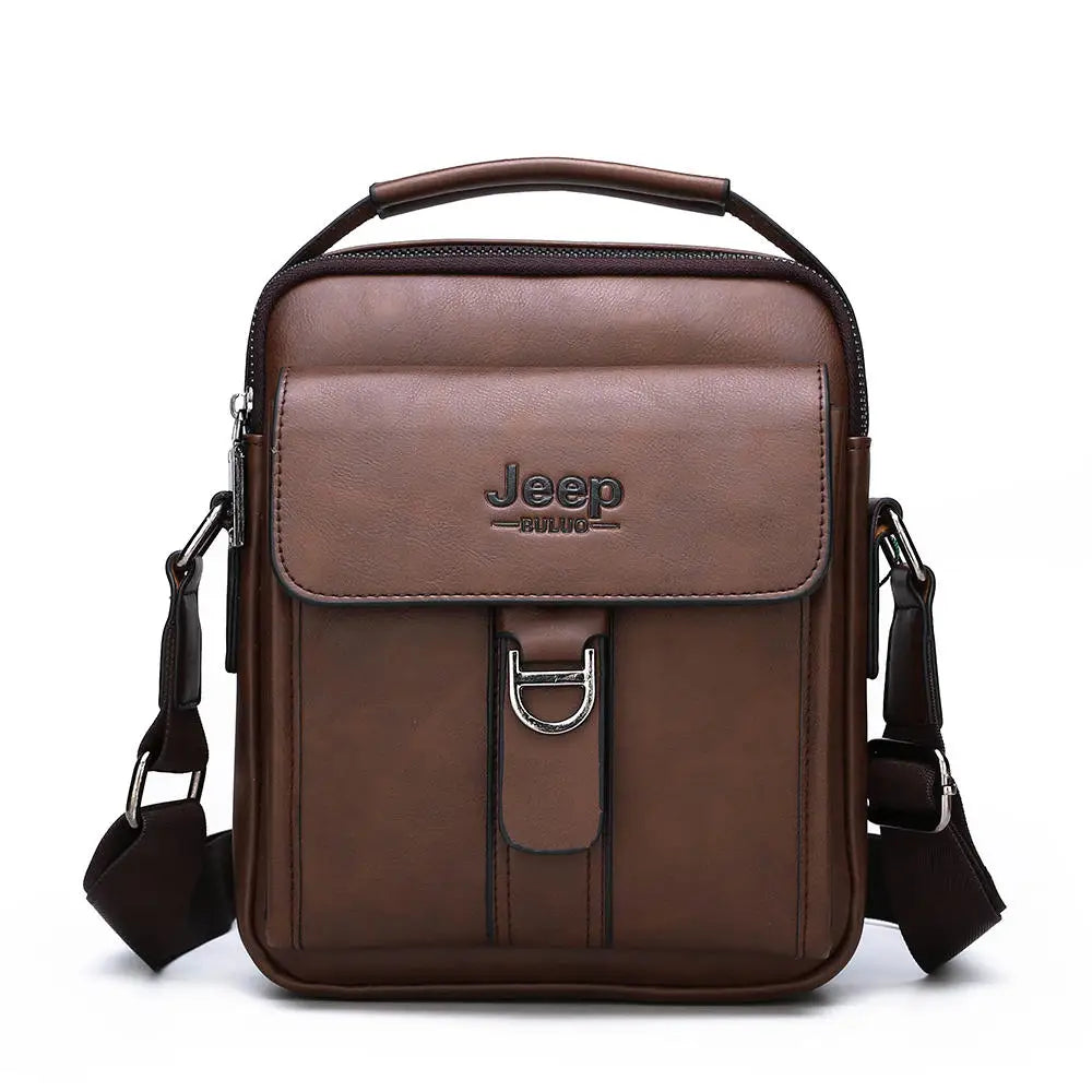 Brown JEEPBULUO Brand Casual Leather Crossbody Bags Men Shoulder Messenger Bag