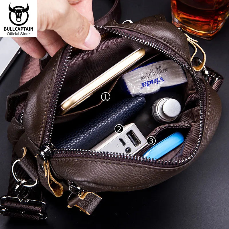 BULLCAPTAIN Men's Messenger Bag Leather Bag Vertical Handbag Shoulder Business Casual Retro Vertical Student Mini Cashier