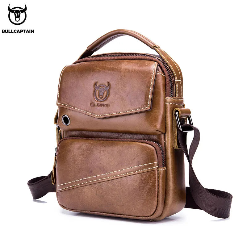 BULLCAPTAIN  Brand Leather Men Bag Casual Business Leather Mens Shoulder Messenger Bag Vintage Men's Crossbody Bag Male Bag