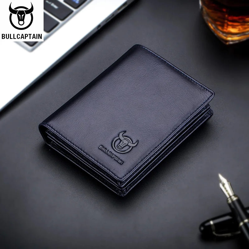 BULLCAPTAIN Men's Genuine Leather Wallet New RFID Locomotive British Leisure Multi Card Bag Large Capacity Waist Leather Wallet
